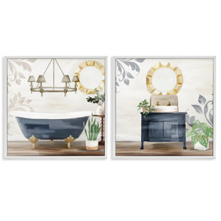 STUPELL INDUSTRIES " Chic Bathroom Interior Still Life Bathtub Sink Plants. " 2 - Pieces