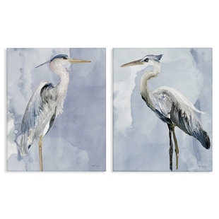 STUPELL INDUSTRIES Heron Birds Standing Blue Sky Watercolor by Stellar Design Studio - 2 Piece Painting Set