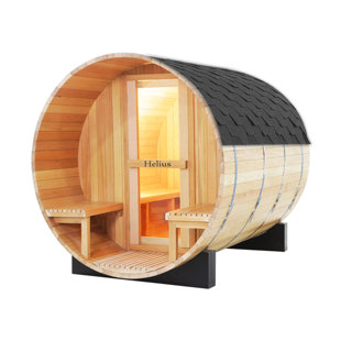 Anyi 6-Person Canadian Hemlock Barrel Sauna with Front Porch, and More