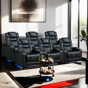 BONZY HOME 36.2'' Luxurious Breathable Leather Power Reclining Home Theater Chair With Led Cupholders Storage(Set Of 6)