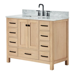 ARIEL BATH Ariel Cambridge 43 Inch Bathroom Vanity With Italian Carrara Marble Countertop 0.75 inch In Oak