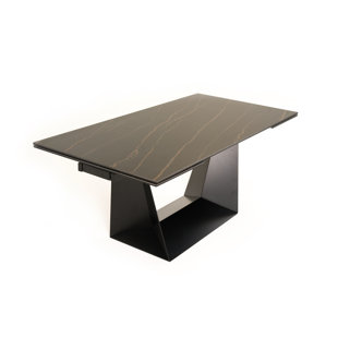 VIG FURNITURE Baldwin - Modern Black Ceramic & Black Metal Extendable Dining Table