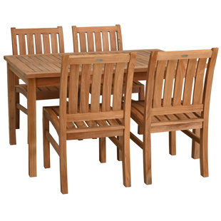 CHIC TEAK 5 Piece Teak Wood Outdoor Patio Bistro Dining Set Including 55" Rectangular Table With 4 Abaco Side Chairs
