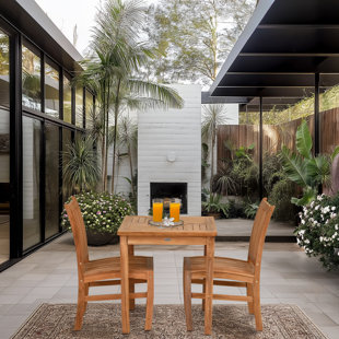 CHIC TEAK 3 Piece Teak Wood Outdoor Patio Bistro Dining Set Including 27" Square Table With 2 Abaco Side Chairs