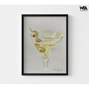 WEFRAMEART Cocktail Hour Martini Glass Print, Framed Olives Decor, Dirty Martini Poster, Martini With Olives Painting Print, Martini And Olive Poster,Framed Wall Art