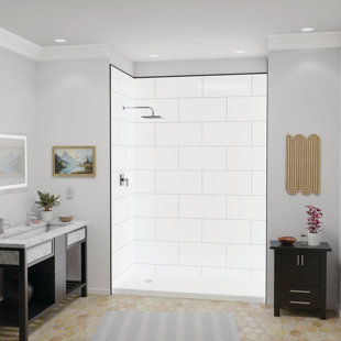 Flexstone Flexstyle 60"W X 36"D X 80"H White/Gray Block Shower Wall Surround With Trim (3-Piece)