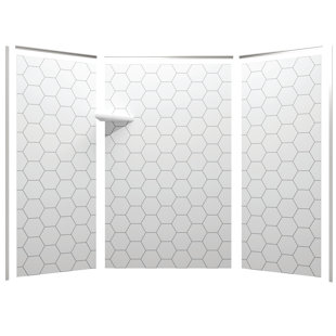 Flexstone Flexstyle 60"W X 36"D X 80"H White/Gray Hexagon Shower Wall Surround With Trim (3-Piece)