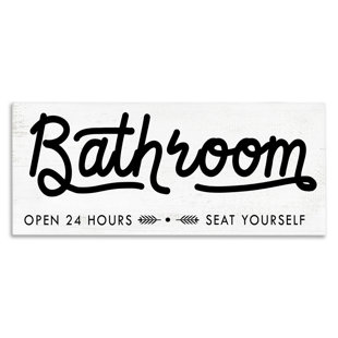 RED BARREL STUDIO® " Seat Yourself Bathroom Sign Minimal Black White " by Daphne Polselli