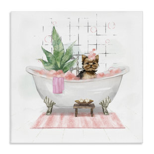 STUPELL INDUSTRIES " Chic Yorkie Dog In Pink Bubble Bath " by Ziwei Li