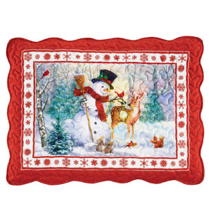 WINSTON BRANDS Winter Snowman and Friends Forest Scene Scalloped Edge Pillow Sham Set (Set of 2)