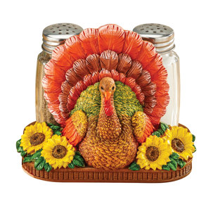 WINSTON BRANDS 3-Piece Hand-Painted Fall Turkey Salt & Pepper Shaker Set