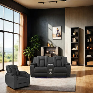 BONZY HOME 2-Piece Breathable Faux Leather Dual Motor Power Reclining Loveseat Living Room Set With Cupholders And Storage