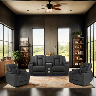 BONZY HOME 3-Piece Breathable Faux Leather Dual Motor Power Reclining Loveseat Living Room Set With Cupholders And Storage