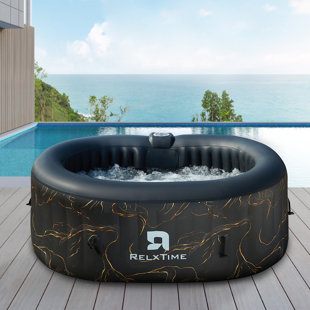 RELXTIME 2 Person Inflatable Hot Tub, Oval Portable Blow Up Hottub, Outdoor Spa With 100 Bubble Jets And Built In Heater Pump, 2 Filter Cartridges