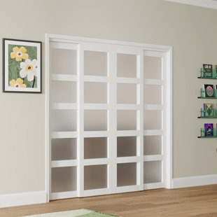 CHIC MODE Double Doors Frosted Glass Solid Manufactured Wood Prefinished Sliding Door,2 doors