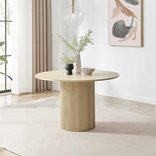 FURNITURE BOX Penny Pillar Round Dining Table - Melamine Scratch Resistant Veneer Top