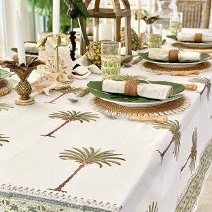 DECOR MANTRA Coastal Tropical Palm Tree Green Tablecloth