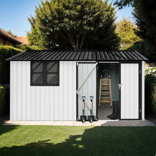 OLDE HOMEY STYLES 10ft X 12ft Outdoor Garden Metal Storage Shed With Lockable Doors And Window