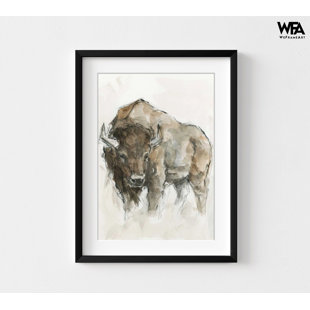 WEFRAMEART American Buffalo II By Ethan Harper, Buffalo Wall Art, Watercolor Animal Painting, Farm Animal Print, Wild Animal Art, Western Wall Art36x48"
