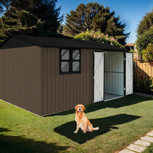 OLDE HOMEY STYLES 10ft x 12ft Outdoor Garden Metal Storage Shed with Lockable Doors and Window