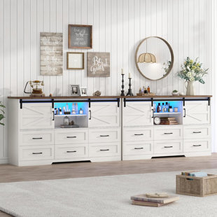 IVY BRONX Farmhouse 63" Dresser With 6 Drawers, Adjustable Shelves, 60,000-Color Led Lighting, Power Outlet, Sliding Barn Doors, Large Chest For 65/70" Tvs, Perfect For Bedroom & Living Room,