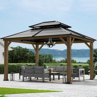 MODERN SHADE OUTDOOR LIVING SPACES Olivier 13 ft.x11 ft. Cedar Wood Gazebo With Galvanized Steel Hard Top