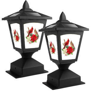 MYFUNCORP Solar Post Lights Outdoor, Solar Lamp Post Cap Lights For Wood Fence Posts Pathway, Deck, Christmas Decor, Red Bird Design, 2 Pack