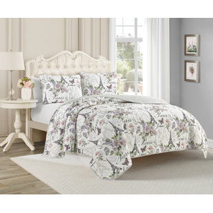 CEDAR COURT Paris Floral Pink All-Season Reversible Cotton Quilt Set