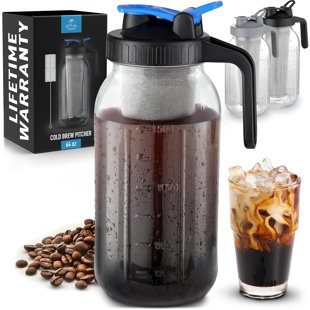 ZULAY KITCHEN Zulay 64oz Cold Brew Maker - Mason Jar Glass, Leak-Proof Lid, Fine-Mesh Stainless Steel Filter