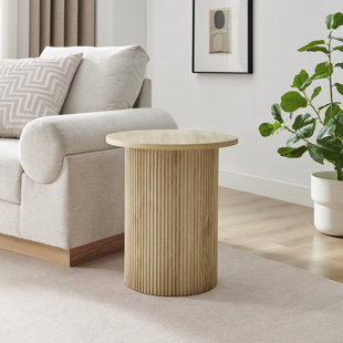 FURNITURE BOX Penny Pillar Round Side Table - Melamine Scratch Resistant Veneer Top