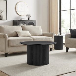 FURNITURE BOX Penny Pillar Round Coffee Table - Melamine Scratch Resistant Veneer Top