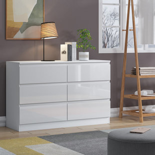 ZIPCODE DESIGN Carlton 6 Drawer Chest Of Drawers. 110cm Wide. 3+3 Configuration. High Gloss Front. Scratch Resistant. Modern No Handle Design. 12cm Deep Drawers