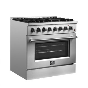 FORNO Marco 36-Inch Dual Fuel Range Stainless Steel, 6 Burners, 5.36 cu.ft. True Conve