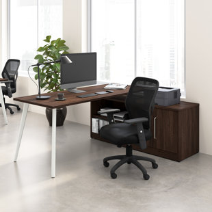 Bush Business Furniture Vista L Shaped Desk With Splayed Metal Legs And Low Storage Cabinet