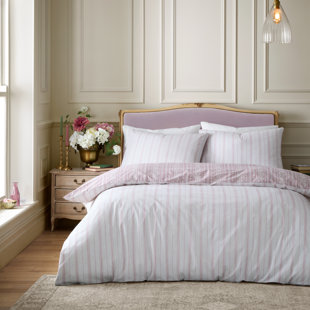 BRIDGERTON BY CATHERINE LANSFIELD Regency Stripe Reversible Duvet Cover Set Cotton Blend Striped Duvet Cover with Pillowcases