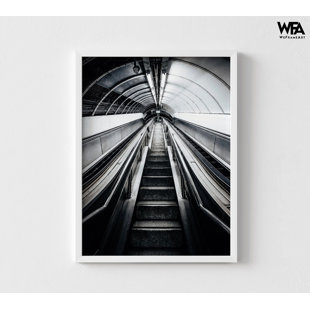 WEFRAMEART Framed Metro Photography Print, Underground Metro Photography, Urban Photography Oversized Wall Art, Dark Stairs Photo Print