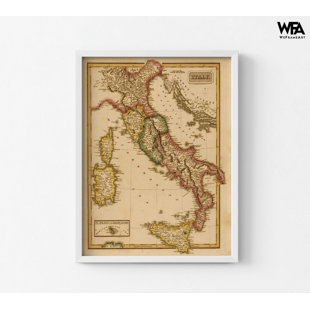 WEFRAMEART Italy 1817 By Vintage Maps, Italian Map Print, Antique Map Of Italy, European Map Print, Old Continent Wall Art, Italian Store Decor8x10"