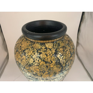 DAKOTA FIELDS Zorigs Floor Vase, 24 Inch Mosaic Vase – Tall Cylinder Made of Terracotta with Golden Yellow and Black Glass Mosaic Pieces – Handcrafted Decorative Home Décor Accent Piece for Bedroom, Living Room