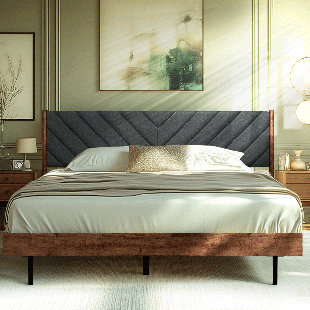 17 STORIES Felisha Bed Frame with Fabric Headboard, Contemporary Modern Upholstered Platform Bed