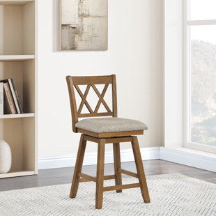 GRACIE OAKS Hesta Swivel Upholstered Counter Stool with Solid Wood Frame