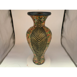 Zorigs Floor Vase, 24 Inch Mosaic Vase – Tall Cylinder Made of Terracotta with Red, Orange, and Green Glass Mosaic Pieces – Handcrafted Decorative Home Décor Accent Piece for Bedroom, Living Room
