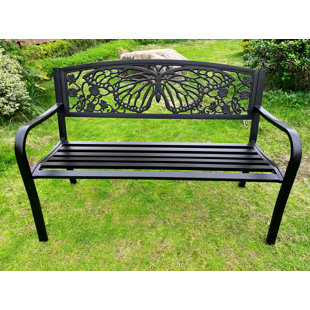 HI-LINE GIFT LTD. 50" Outdoor Metal Garden Bench with Butterfly Backrest Design