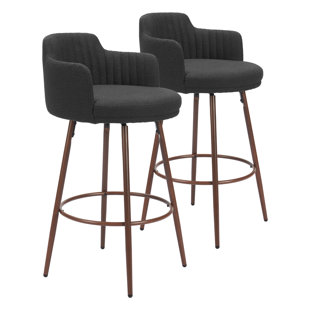 ZUO MODERN Kono Swivel Barstool Black & Walnut (Set of 2)