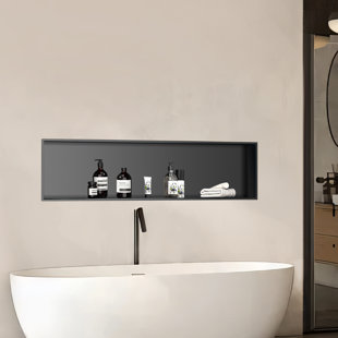 DECOMUST 48"x12.6" Stainless Steel 18 Gauge Black Rectangular Recessed Shower Niche