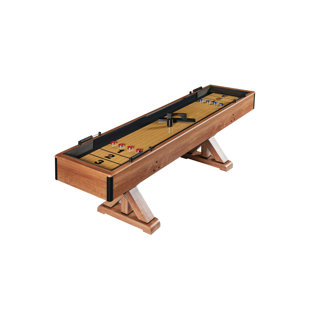 HATHAWAY GAMES Hathaway Daulton 9 Ft Shuffleboard Table for Arcade Game Room - With Poly-Coated Playfield, Built-In Abacus Scorer & Cabinet, Padded Gutters, X-Pattern Legs, 8 Pucks, Brush & Wax - White Oak Finish