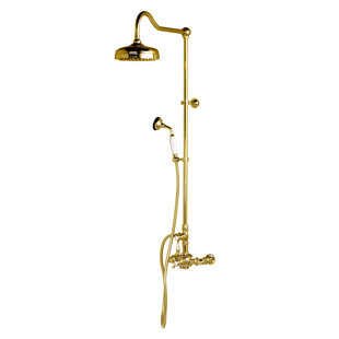 STROM LIVING Exposed Thermostatic Shower System 46" Wall Mounted with 1.75 GPM Handshower and Lever/Cross Handles