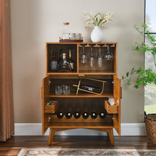 REPRISE DESIGNS 31.5" Liquor Cabinet with Wine Glass Holder and Wine Rack