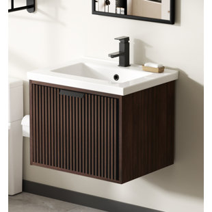 MAXBANO Modern 24" Floating Bathroom Vanity with White Single Sink, Solid Wood