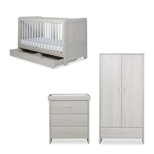ICKLE BUBBA Pembrey 3 Piece Furniture Set, Under Drawer and Premium Sprung Mattress - Ash Grey & White