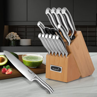 Kuisine Premium Knife Set Sharp Blade Ergonomic Non-slip Handle(acacia, 15pcs)